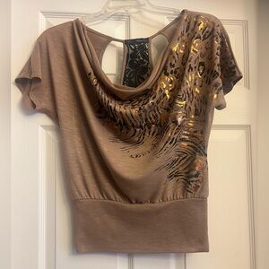 HeartSoul Brown Animal Print Short Sleeve Top